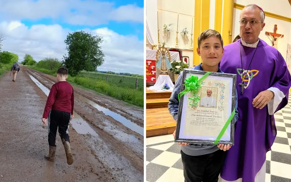 Caminó 11 kilómetros en el barro para recibir la Confirmación y el Papa lo bendijo