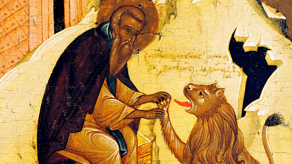 San Gerásimo tenía un león como mascota, que hizo este emotivo gesto ante su tumba