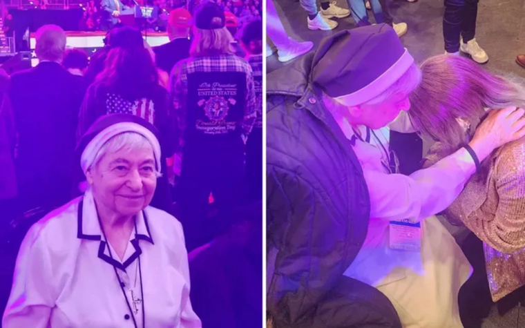 Conoce a la única monja en la zona VIP en el mitin de victoria de Trump