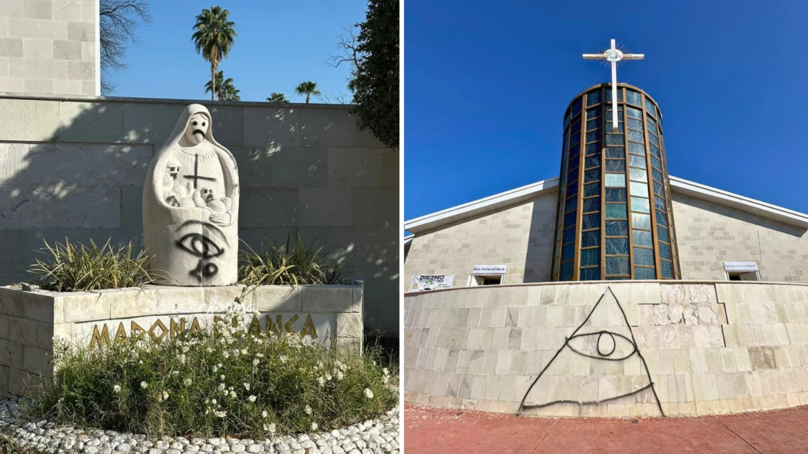 Vandalizan con pintadas la Catedral de Nuevo Laredo en México