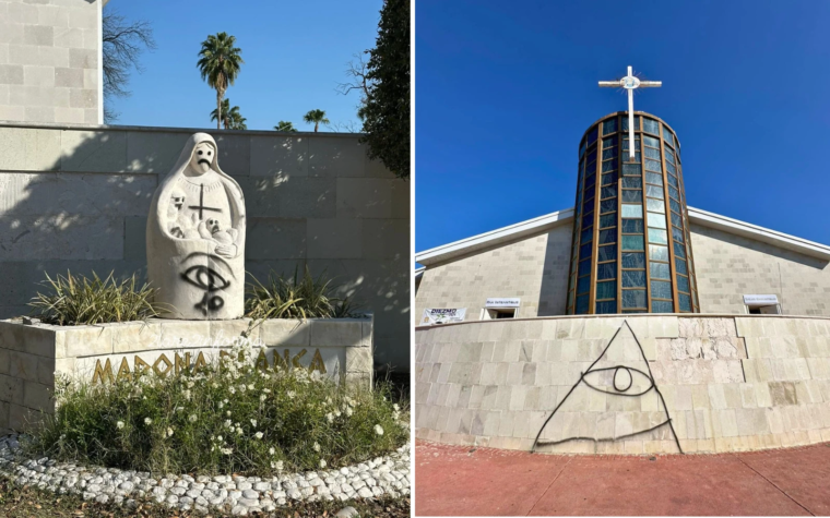Vandalizan con pintadas la Catedral de Nuevo Laredo en México
