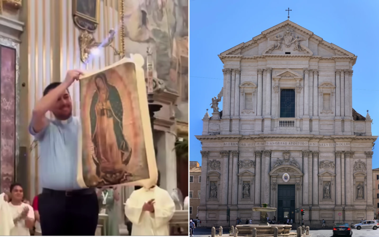 Peregrinos mexicanos obsequian réplica de la Virgen de Guadalupe a iglesia en Roma