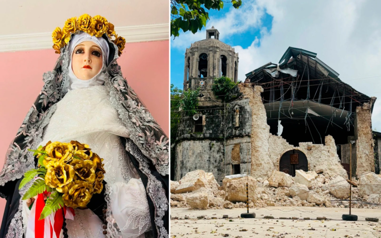 Imagen de Santa Rosa de Lima queda intacta dentro de iglesia destruida por terremoto en Filipinas